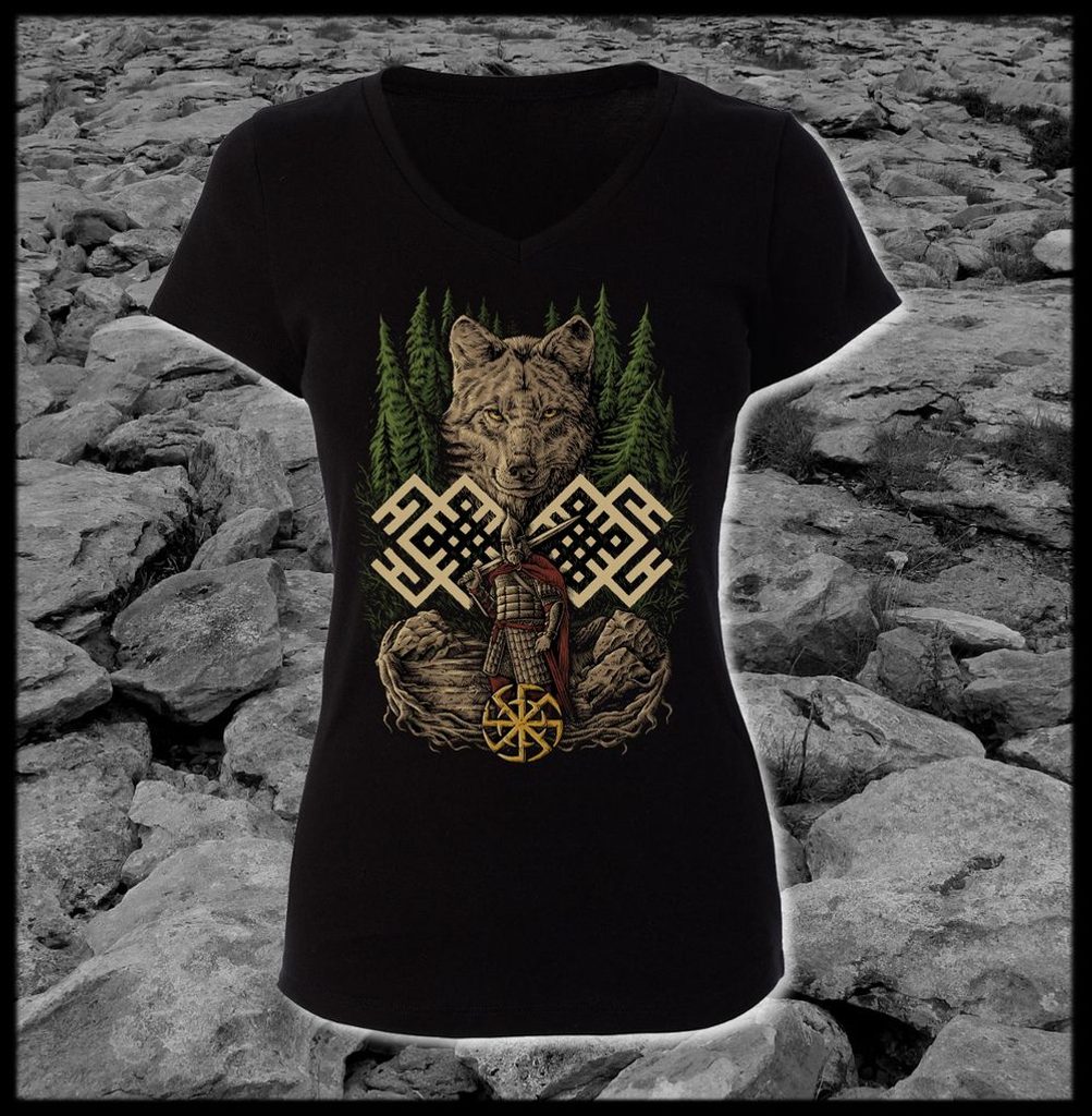 Naav - rock, metal, pohanství obchod - WOLF WARRIOR, Slavic ladies' T-Shirt  - colored - Naav - Women's T-shirts - Clothes