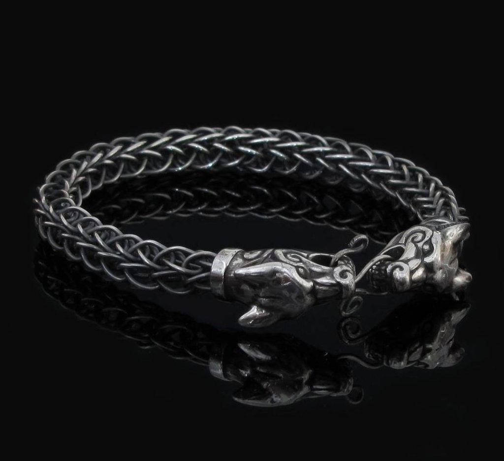 Naav - rock, metal, pohanství obchod - FENRIR, vlk, stříbrný náramek -  viking knit Ag 925 - Přívěsky - stříbro - Šperky stříbrné