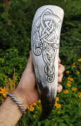 CELTIC WOLF, CARVED DRINKING HORN 0,4 L - DRINKING HORNS