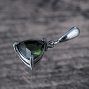 TRIANGULAR, SILVER PENDANT WITH MOLDAVITE, AG 925 - MOLDAVITE JEWELLERY