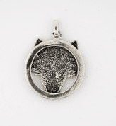 WOLF'S HEAD IN A RING, STERLING SILVER PENDANT - PENDANTS