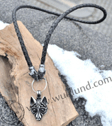 VIKING WOLF BRAIDED LEATHER BOLO, LEATHER AND PEWTER - NECKLACES