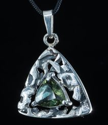 TRITON, pendant, faceted moldavite jewelry, silver