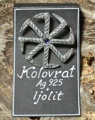 KOLOVRAT - MODRÝ IJOLIT, slovanský symbol Slunce, přívěšek, stříbro 925
