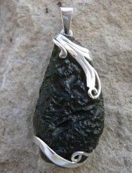 APOLLO, raw moldavite pendant, sterling silver