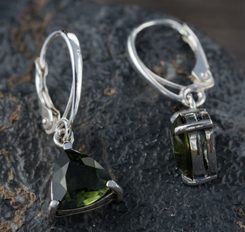 THALIA, earrings, faceted moldavite jewelry, silver