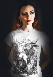ZAJÍC, dámské tričko bílé, druidská kolekce