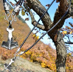 BIFRÖST, forged Thor's Hammer, leather necklace - bolo