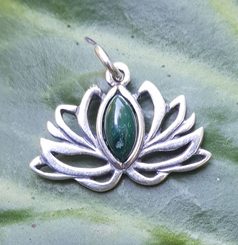 Sacred Lotus Flower, silver pendant - malachite