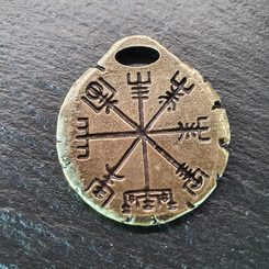 VEGVISIR, Icelandic Rrunes, pendant, zinc antique brass