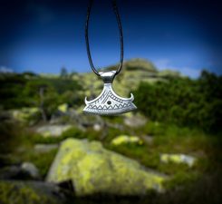 BEARDED AXE OF PERUN, silver Slavic pendant