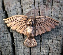 Flying Owl, pendant, bronze