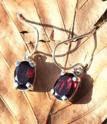 GARNET EARRINGS, faceted gems, sterling silver