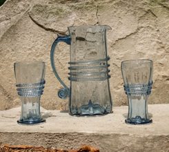 AQUARIA blue historical glass, set 2+1
