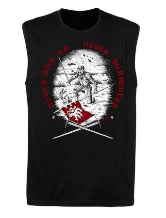 NEVER GIVE UP, NEVER SURRENDER, SLEEVELESS T-SHIRT