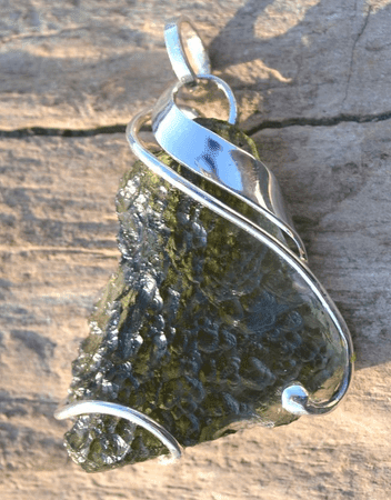 ARPINA, CZECH MOLDAVITE STERLING SILVER PENDANT