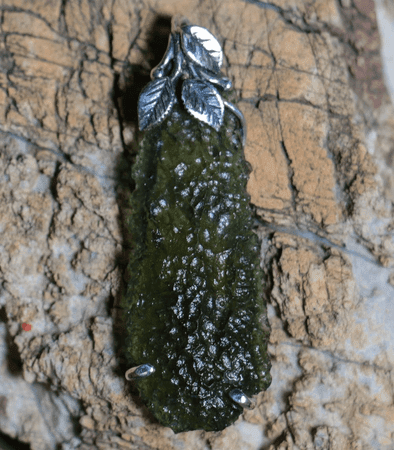 LEAFY MOLDAVITE PENDANT, STERLING SILVER