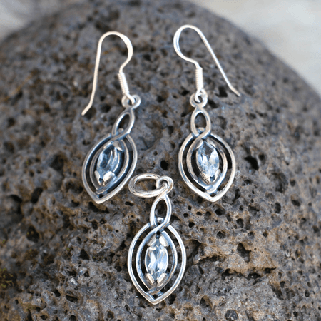 MAIA PENDANT AND EARRINGS, SILVER, BLUE TOPAZ