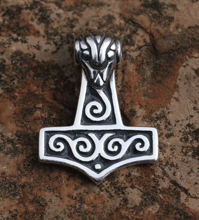 THOR'S HAMMER WITH SPIRALS, SILVER PENDANT