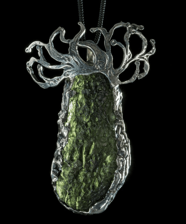 ARBOR VITAE, CZECH MOLDAVITE STERLING SILVER PENDANT