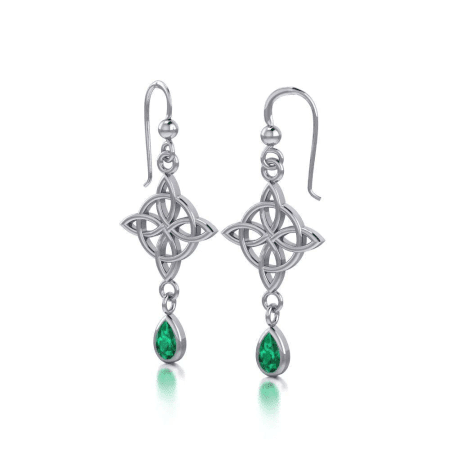 KNOTS OF LIFE, SILVER EARRINGS WITH EMERALD GLASS