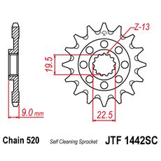 Řetězové kolečko JT JTF 1442-13SC 13 zubů, 520 Samočistící, Nízká hmotnost