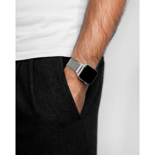 REMIENOK HIRSCH MILANAISE PRE APPLE WATCH - STRIEBORNÝ - REMIENKY - OSTATNÉ