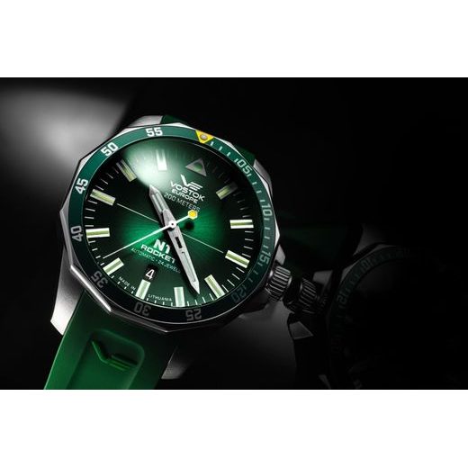 VOSTOK EUROPE N-1 ROCKET AUTOMATIC LINE NH35-225A710 – ZELENÝ GUMOVÝ REMIENOK - ROCKET N-1 - ZNAČKY