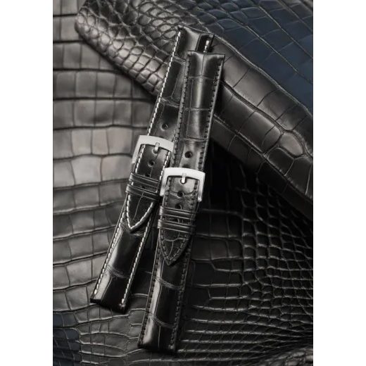 KOŽENÝ ŘEMÍNEK BIATEC | ČERNÝ Z PRAVÉHO ALIGÁTORA - 20 MM - REMIENKY - OSTATNÉ