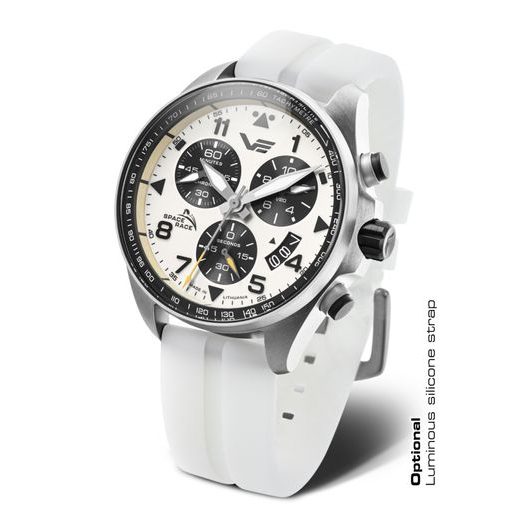 VOSTOK EUROPE SPACE RACE CHRONO LINE 6S30-325A743 – BIELY GUMOVÝ REMIENOK (S LUMINISCENČNÝM EFEKTOM) - SPACE RACE - ZNAČKY