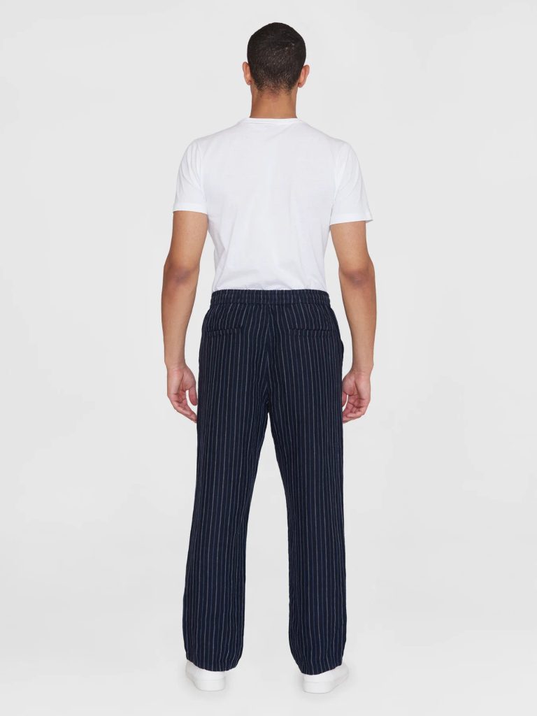 Gentleman Store KnowledgeCotton Apparel Loose Striped Linen Pants Blue Knowledge Cotton Apparel Hosen Kleidung