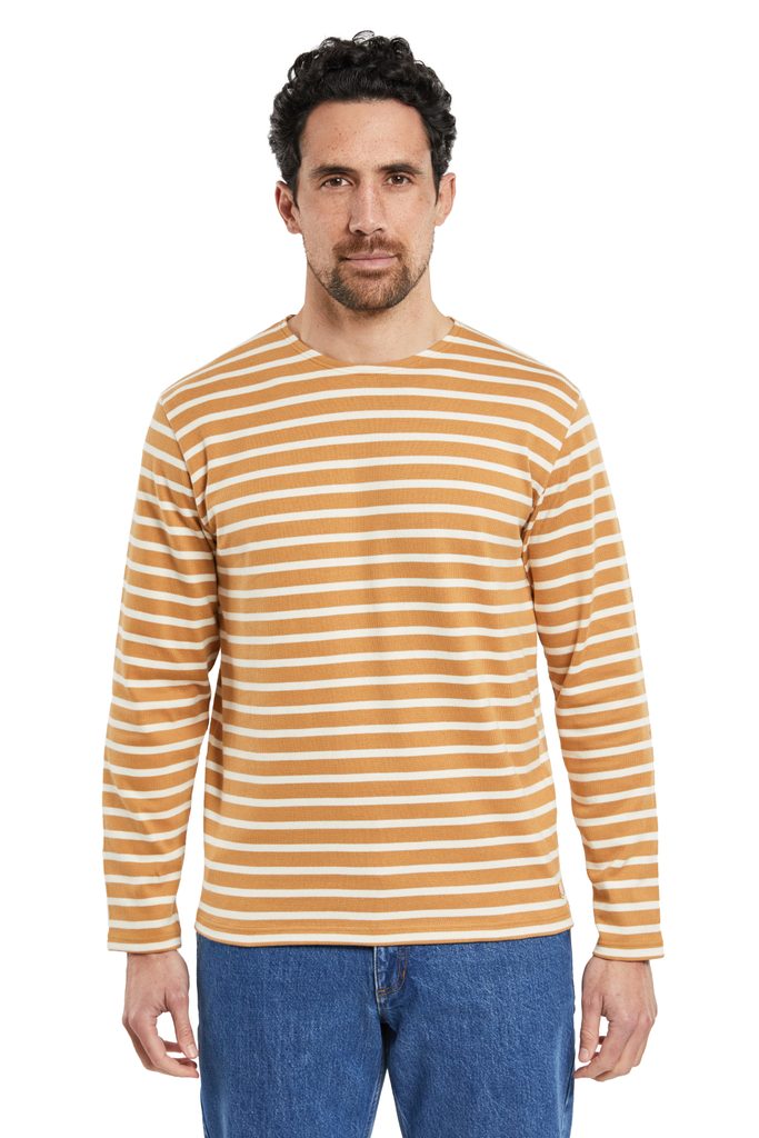 Gentleman Store - Gestreiftes Winter T-Shirt mit langen Ärmeln Armor Lux  Marinière ML Héritage - Orange / White - Armor Lux - T-Shirts - Kleidung