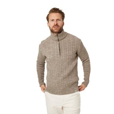 Peregrine Cable Zip Neck Jumper — Oak