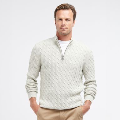 Barbour Cable Knit Half Zip Jumper — Ecru Marl