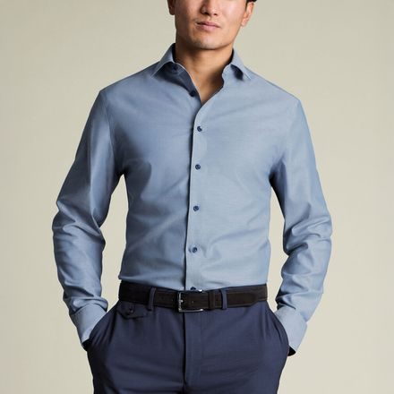 Charles Tyrwhitt Non-Iron Stretch Floral Printed Trim Shirt — Steel Blue