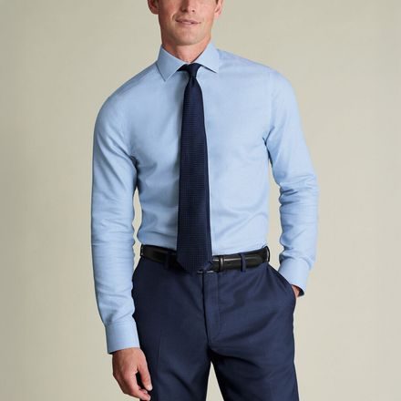 Non-Iron Charles Tyrwhitt Stretch Burlington Weave Shirt — Cornflower Blue