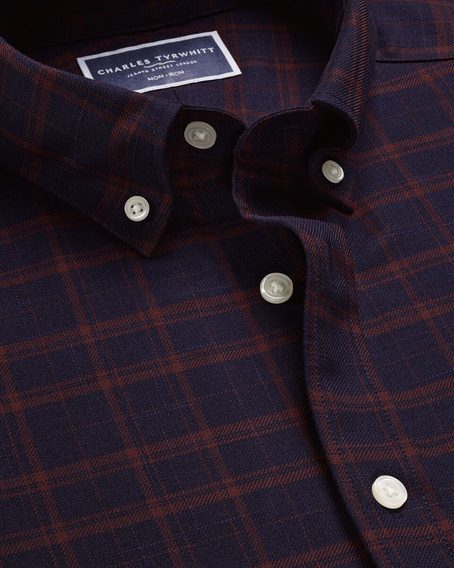 Charles Tyrwhitt Non-Iron Twill Check Shirt — Navy Blue / Rust