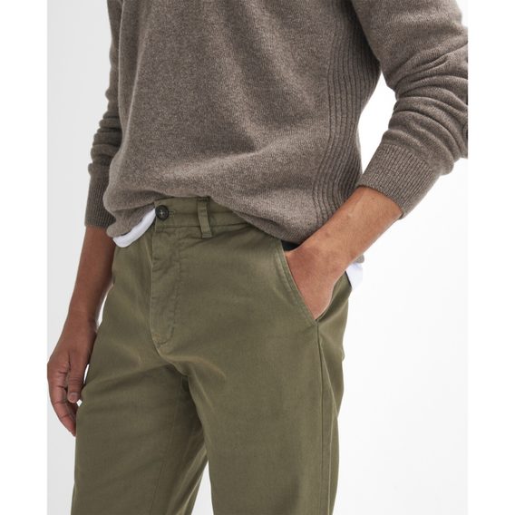 Barbour Washed Stretch Tailored Trousers — Olive