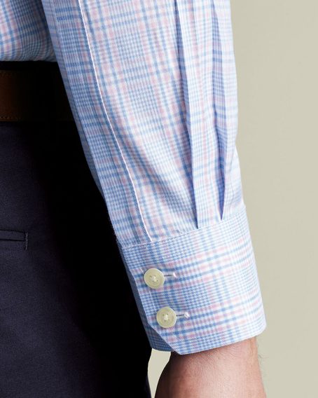 Charles Tyrwhitt Non-Iron Twill Prince of Wales Shirt - Sky Blue & Pink