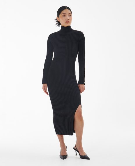 Black Bordley Knitted Midi Dress
