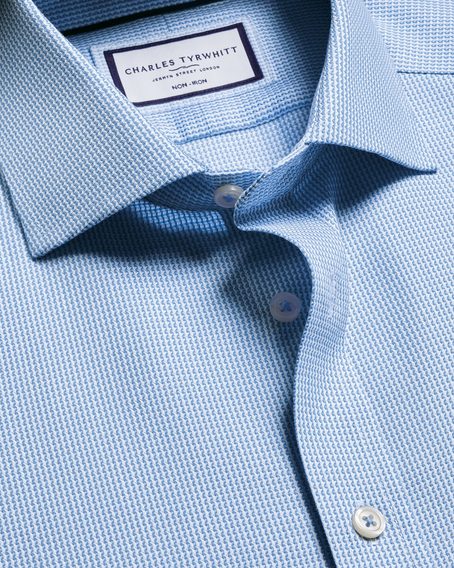 Non-Iron Charles Tyrwhitt Stretch Burlington Weave Shirt — Cornflower Blue