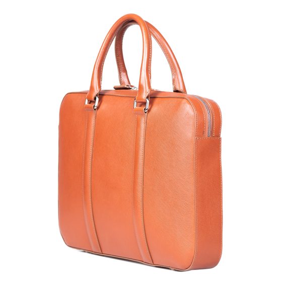 Lederne Slim-Laptoptasche John & Paul – Cognac