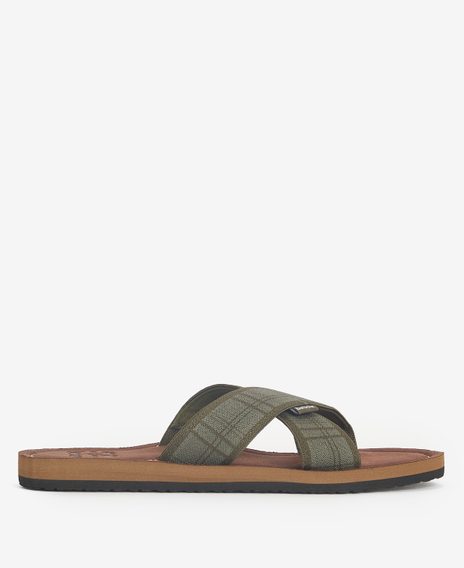 Barbour Tartan Toeman Beach Sandals — Olive Tartan