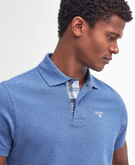 Barbour Tartan Pique Polo Shirt — Dark Chambray Marl