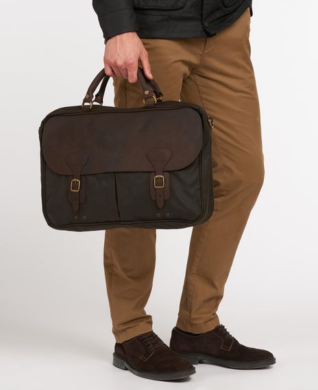 Gentleman Store Barbour Wax Leather Briefcase Olive Barbour Taschen Fur die Reise Accessoires