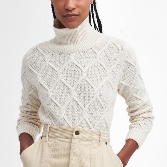 Barbour Burne Roll Neck Knitted Jumper — Ecru