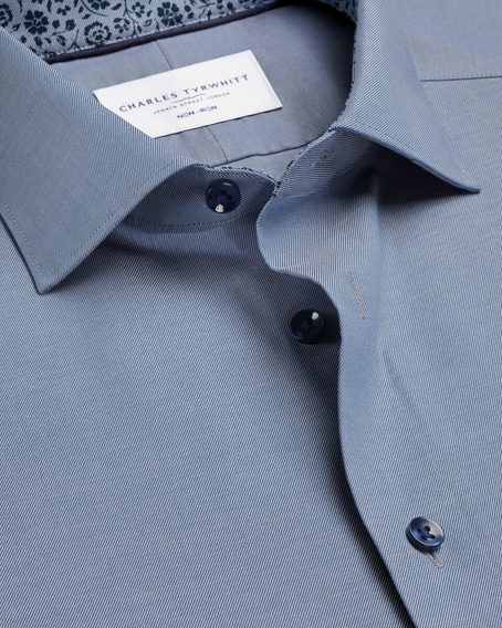 Charles Tyrwhitt Non-Iron Stretch Floral Printed Trim Shirt — Steel Blue