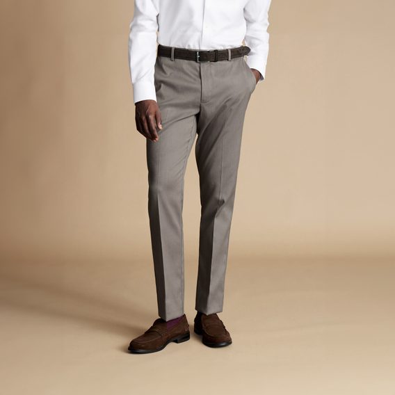 Charles Tyrwhitt Smart Stretch Texture Pants — Mocha