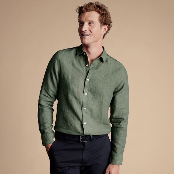 Charles Tyrwhitt Pure Linen Shirt — Olive