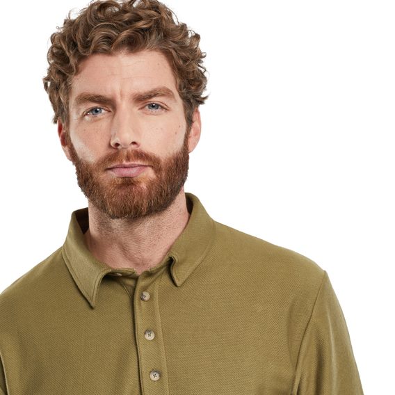 Armor Lux Long-Sleeved Polo Shirt — Olive